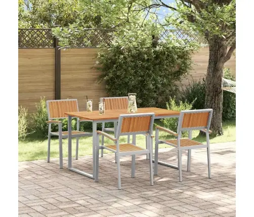 5 Daļu Dārza Ēdamgaldu Komplekts Pelēks Tērauds Un Masīvkoks Akācija Vidaxl