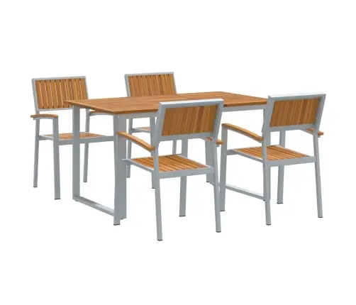 5 Daļu Dārza Ēdamgaldu Komplekts Pelēks Tērauds Un Masīvkoks Akācija Vidaxl