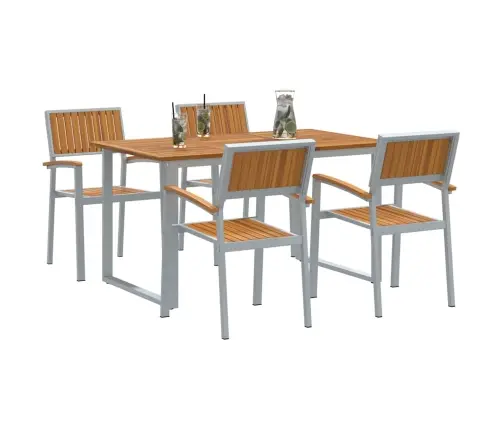 5 Daļu Dārza Ēdamgaldu Komplekts Pelēks Tērauds Un Masīvkoks Akācija Vidaxl