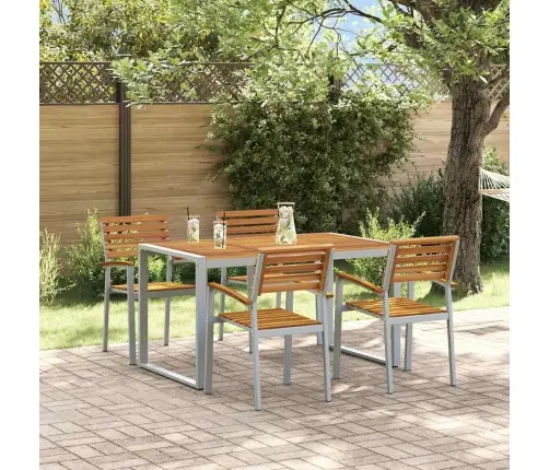 5 Gabalu Dārza Ēdamgalds Komplekts No Cietas Akācija Un Metāla Vidaxl
