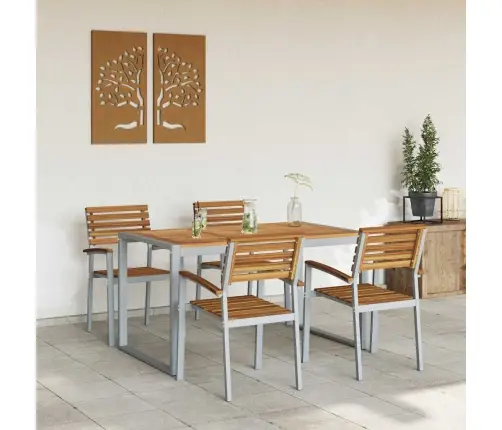 5 Gabalu Dārza Ēdamgalds Komplekts No Cietas Akācija Un Metāla Vidaxl