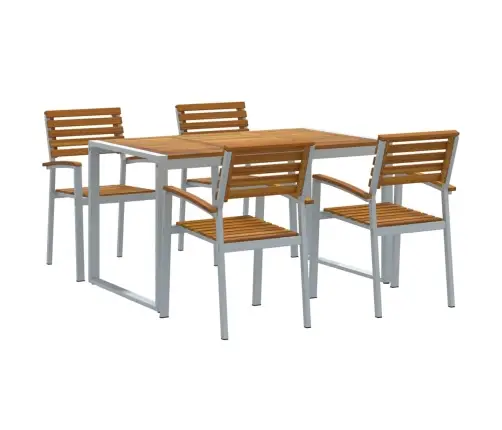 5 Gabalu Dārza Ēdamgalds Komplekts No Cietas Akācija Un Metāla Vidaxl