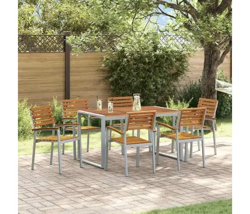 7 Daļu Dārza Ēdamgalds Masīvkoka Akācija Un Metāls Vidaxl