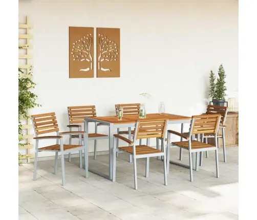 7 Daļu Dārza Ēdamgalds Masīvkoka Akācija Un Metāls Vidaxl