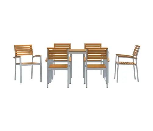 7 Daļu Dārza Ēdamgalds Masīvkoka Akācija Un Metāls Vidaxl