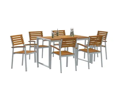 7 Daļu Dārza Ēdamgalds Masīvkoka Akācija Un Metāls Vidaxl