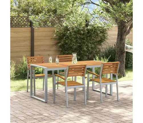 5 Gabalu Dārza Ēdamgalds No Masīva Tīkkoka Un Alumīnija Vidaxl