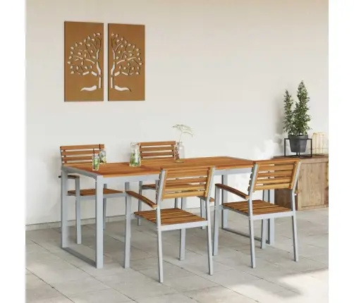 5 Gabalu Dārza Ēdamgalds No Masīva Tīkkoka Un Alumīnija Vidaxl