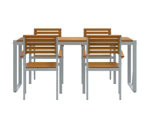 5 Gabalu Dārza Ēdamgalds No Masīva Tīkkoka Un Alumīnija Vidaxl