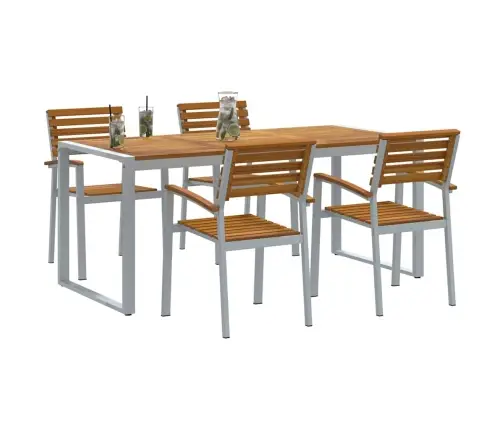 5 Gabalu Dārza Ēdamgalds No Masīva Tīkkoka Un Alumīnija Vidaxl