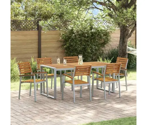 7 Gabalu Dārza Ēdamgaldu Komplekts No Akācijas Un Metāla Vidaxl