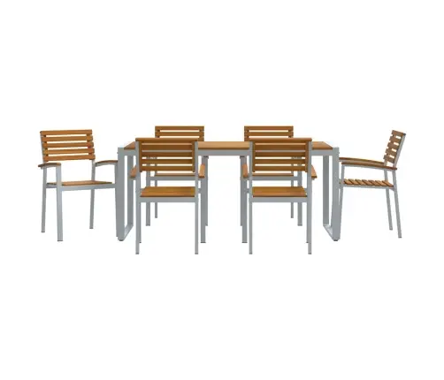 7 Gabalu Dārza Ēdamgaldu Komplekts No Akācijas Un Metāla Vidaxl