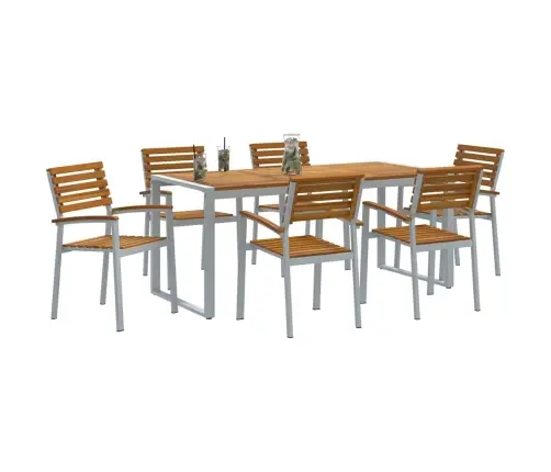 7 Gabalu Dārza Ēdamgaldu Komplekts No Akācijas Un Metāla Vidaxl