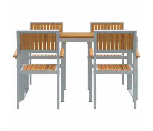 5 Daļu Dārza Ēdamgalds No Cieta Koka Akācijas Un Metāla Vidaxl