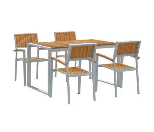 5 Daļu Dārza Ēdamgalds No Cieta Koka Akācijas Un Metāla Vidaxl