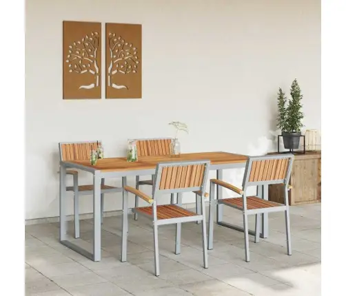 5 Gabalu Dārza Ēdamgalds Komplekts Cieta Koksne Akācija Un Metāls Vidaxl