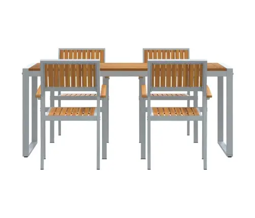 5 Gabalu Dārza Ēdamgalds Komplekts Cieta Koksne Akācija Un Metāls Vidaxl