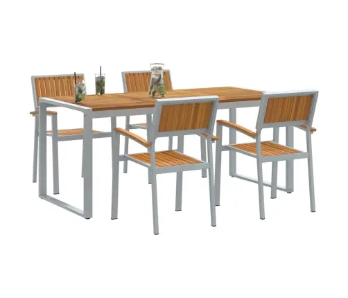 5 Gabalu Dārza Ēdamgalds Komplekts Cieta Koksne Akācija Un Metāls Vidaxl