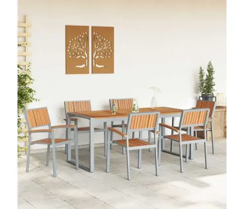 7 Daļu Dārza Ēdamgalds Komplekts No Cietas Akācijas Koka Un Metāla Vidaxl 7 Daļu Dārza Ēdamgalds Komplekts No Cietas Akācijas Koka Un Metāla Vidaxl