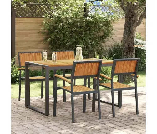 Sodo Valgomojo Komplektas 5 Pcs Juoda Kietos Akacijos Mediena