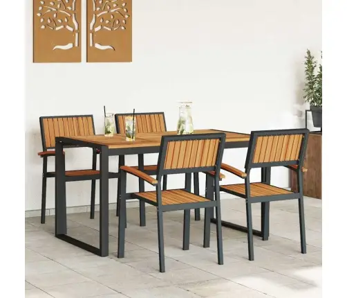 Sodo Valgomojo Komplektas 5 Pcs Juoda Kietos Akacijos Mediena