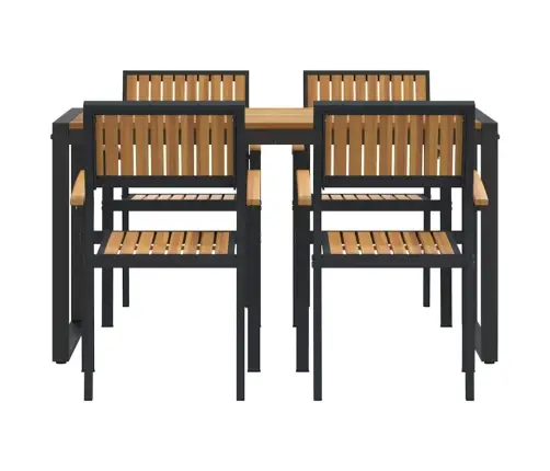 Sodo Valgomojo Komplektas 5 Pcs Juoda Kietos Akacijos Mediena