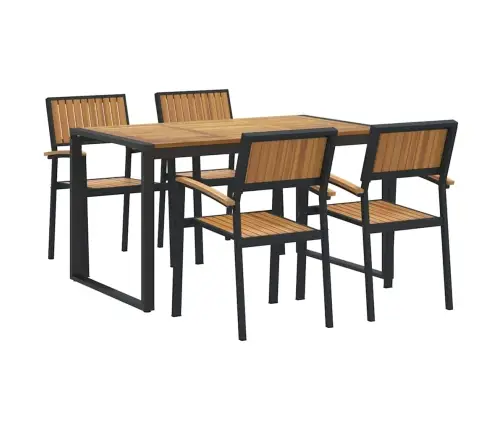 Sodo Valgomojo Komplektas 5 Pcs Juoda Kietos Akacijos Mediena