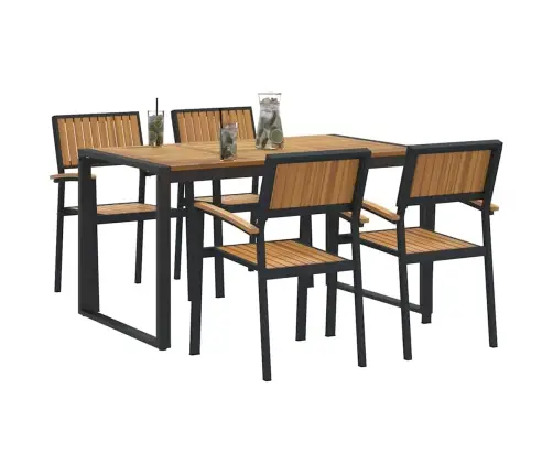 Sodo Valgomojo Komplektas 5 Pcs Juoda Kietos Akacijos Mediena