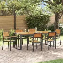 Dārza Ēdamgalds 7 Pcs Melna Un Brūna 200 X 90 X 75 Cm Vidaxl