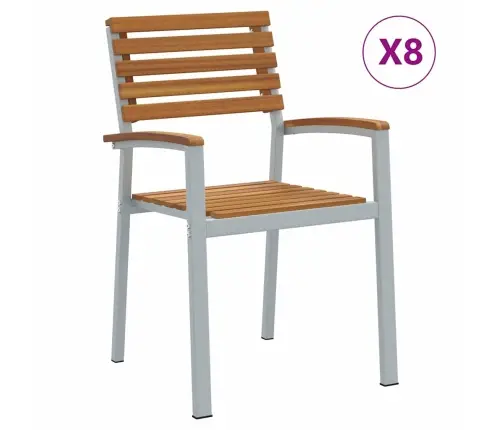Saldēšanas Dārza Krēsli 8 Gab. Cieta Koka Akācijas Un Metāla Vidaxl