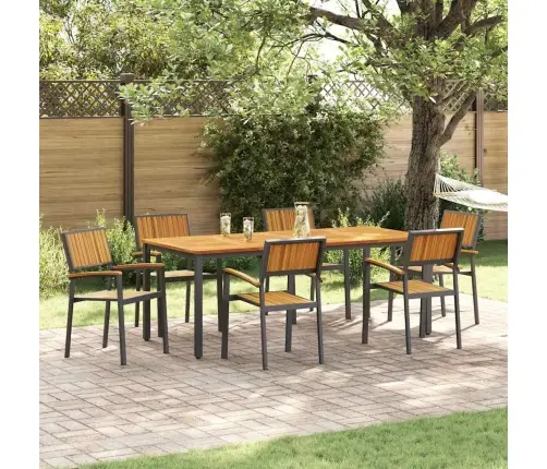 Stacking Garden Chairs 6 Pcs Melns Tērauds Un Cietais Koks Akācijas Vidaxl