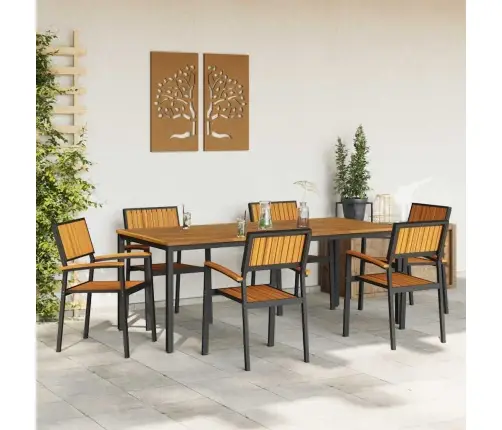 Stacking Garden Chairs 6 Pcs Melns Tērauds Un Cietais Koks Akācijas Vidaxl