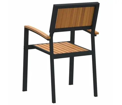 Stacking Garden Chairs 6 Pcs Melns Tērauds Un Cietais Koks Akācijas Vidaxl