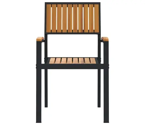 Stacking Garden Chairs 6 Pcs Melns Tērauds Un Cietais Koks Akācijas Vidaxl