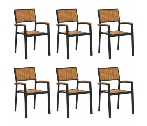 Stacking Garden Chairs 6 Pcs Melns Tērauds Un Cietais Koks Akācijas Vidaxl