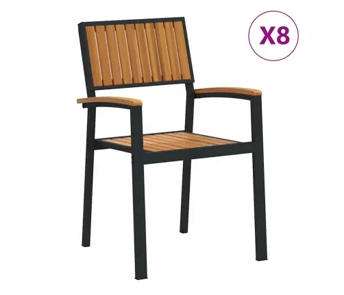 Saliekami Dārza Krēsli 8 Gabali Melna Tērauda Un Cietā Akācija Vidaxl