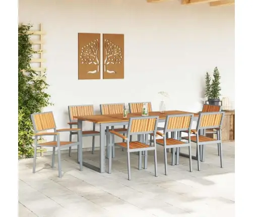 Kaudzē Saliekami Dārza Krēsli 8 Gab. Pelēka Tērauda Un Cietā Akācijas Koka Vidaxl