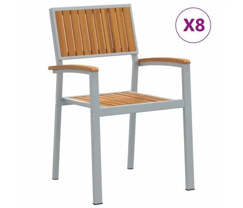 Kaudzē Saliekami Dārza Krēsli 8 Gab. Pelēka Tērauda Un Cietā Akācijas Koka Vidaxl
