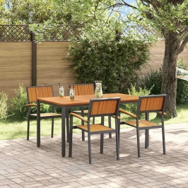 Dārza Ēdamgalds 5 Pcs Melna Un Brūna 150 X 90 X 75 Cm Vidaxl