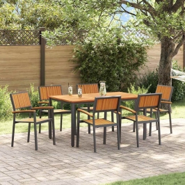 Dārza Ēdamgalds 7 Pcs Melna Un Brūna 150 X 90 X 75 Cm Vidaxl