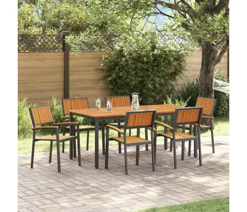 7 Daļu Dārza Pusdienu Komplekts No Masīvkoka Akācijas Un Metāla Vidaxl