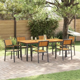 Dārza Ēdamgalds 7 Pcs Melna Un Brūna 200 X 90 X 75 Cm Vidaxl