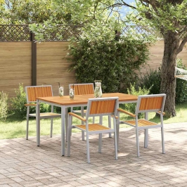 Dārza Ēdamgalds 5 Pcs Pelēka Un Brūna 150 X 90 X 75 Cm Vidaxl