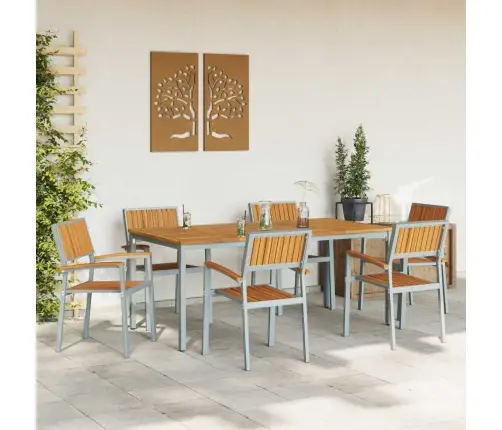 7 Daļu Dārza Ēdamgalda Komplekts No Cietās Akācijas Koksnes Un Metāla Vidaxl