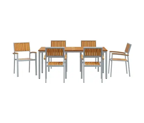 7 Daļu Dārza Ēdamgalda Komplekts No Cietās Akācijas Koksnes Un Metāla Vidaxl