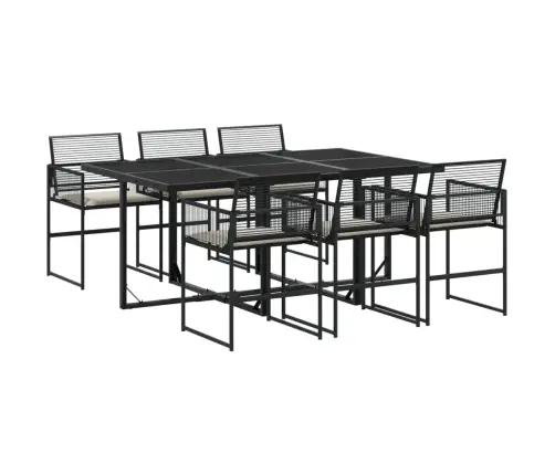 7-Osaline Aiamööblikomplekt Patjadega, Must, Polürotang