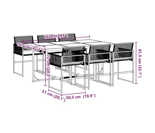 7-Osaline Aiamööblikomplekt Patjadega, Must, Polürotang