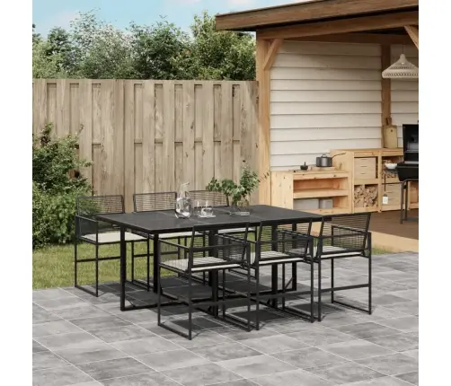 7-Osaline Aiamööblikomplekt Patjadega, Must, Polürotang