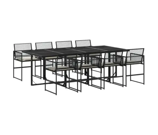 9-Daļīgs Dārza Mēbeļu Komplekts, Matrači, Melns, Pe Rotangpalma Vidaxl