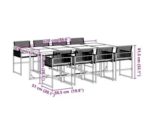 9-Daļīgs Dārza Mēbeļu Komplekts, Matrači, Melns, Pe Rotangpalma Vidaxl
